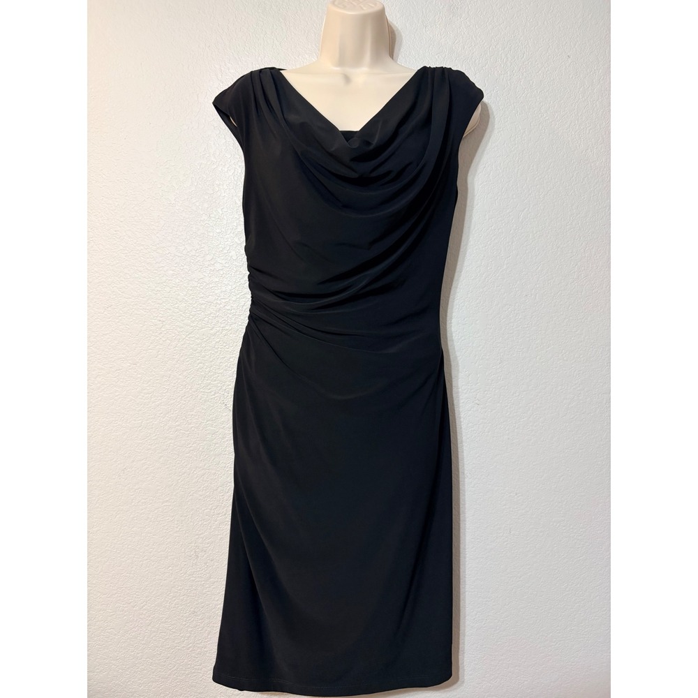 Ronni Nicole Black Cowl Neck Ruched Side Sheath Dress Size 6 Made in USA